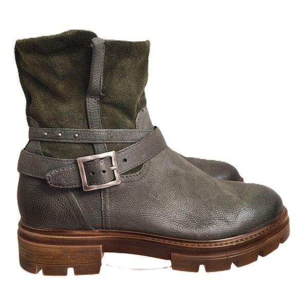 Miz Mooz Green Leather EU 39 US 8.5 - 9 Biker Moto Combat Boots Grunge Heritage - Picture 1 of 7
